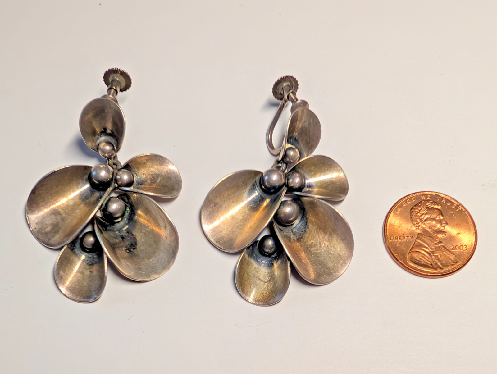 VINTAGE STERLING SILVER N.E. FROM DENMARK EARRINGS SIGNED HALLMARKED SCREWBACK