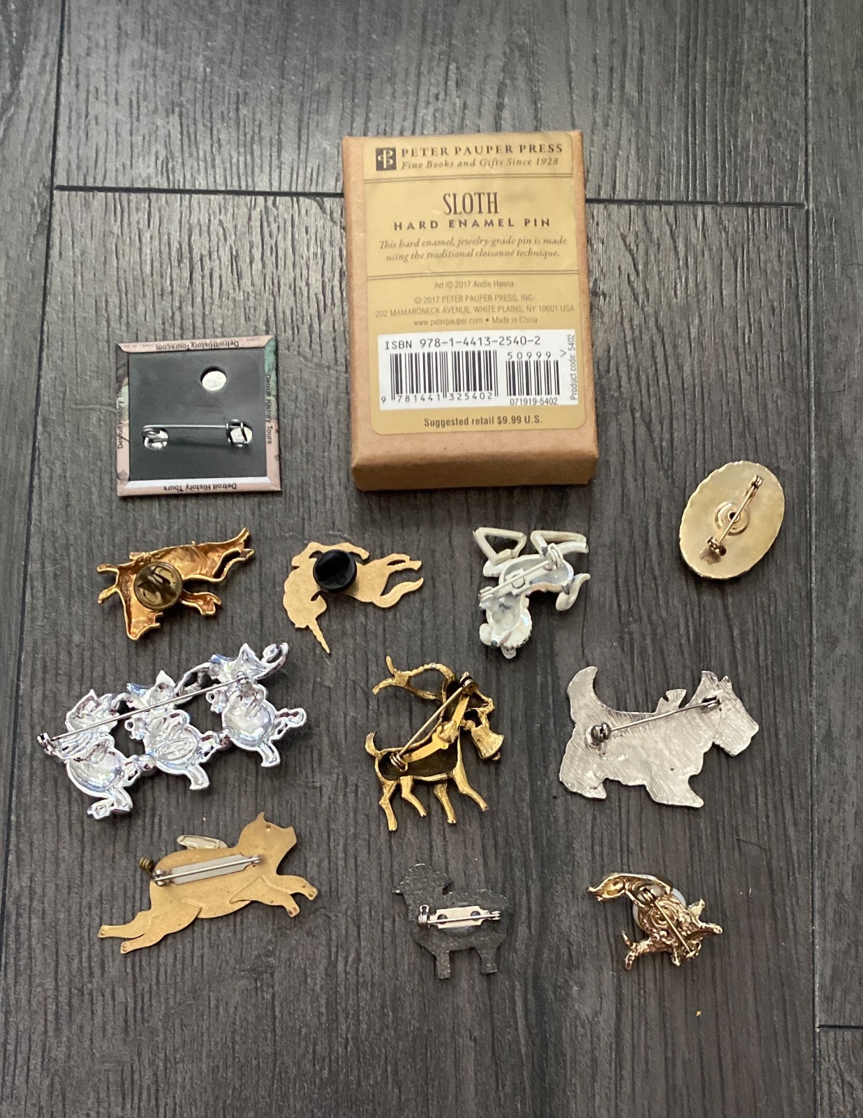 Vintage Lot Of 12 Animal Brooch/Pins Mixed Materials Bull-Sheep-Pig-Dog-Seal Etc