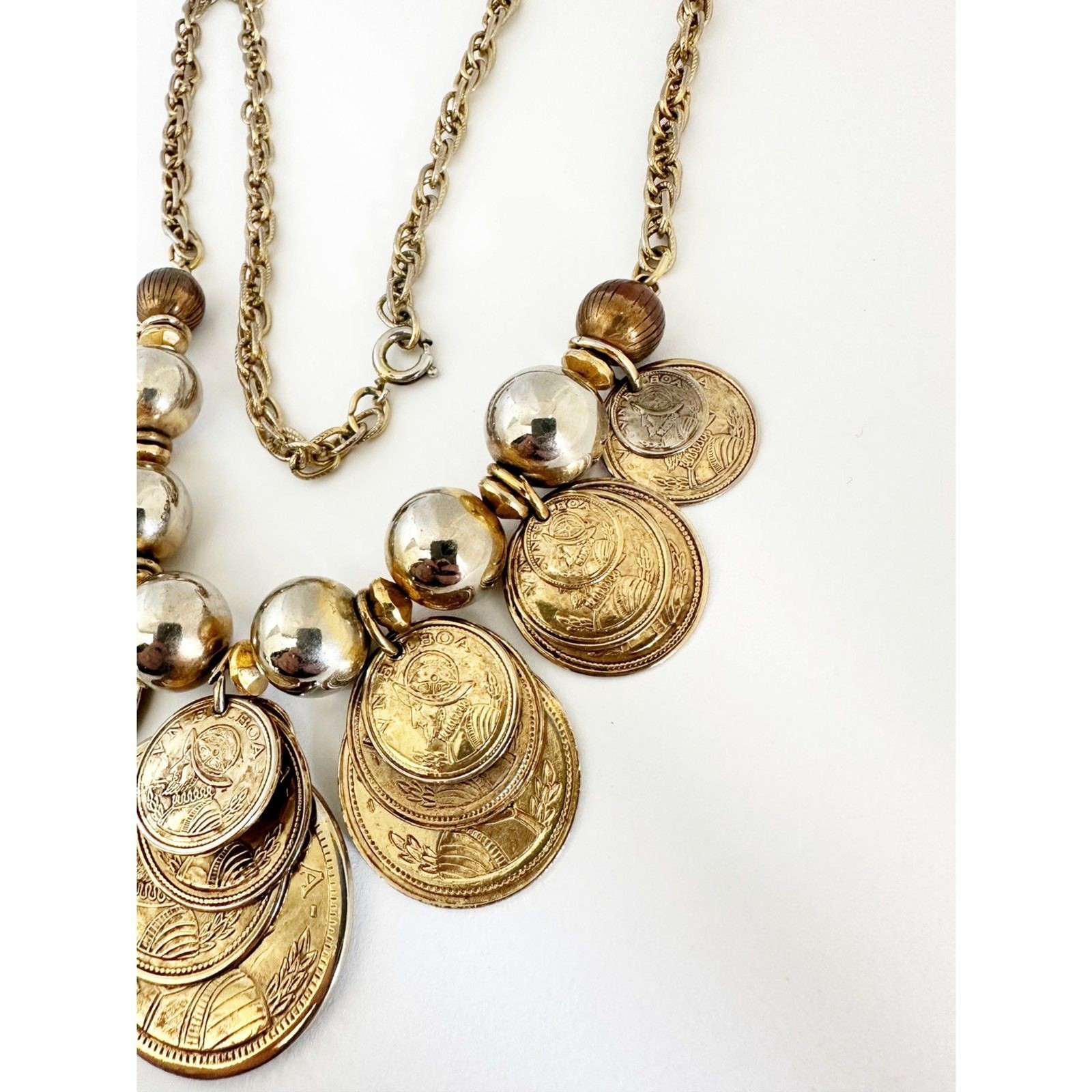 Vintage Coin Necklace VN BALBOA Spanish Treasure Gold Tone