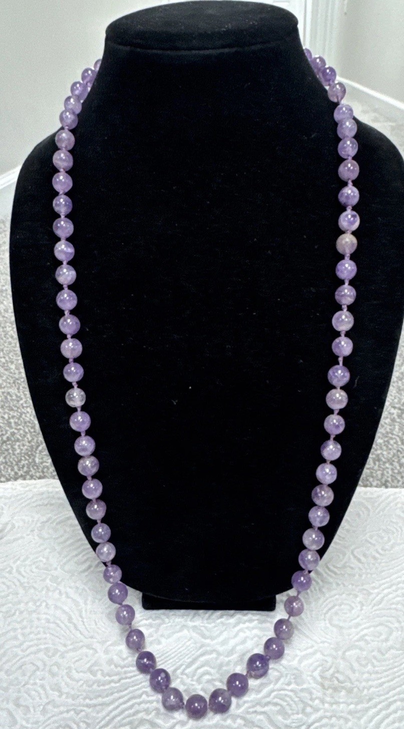 Vintage Natural Amethyst Smooth Polished Round Lavender-Purple 35”Necklace 101 G