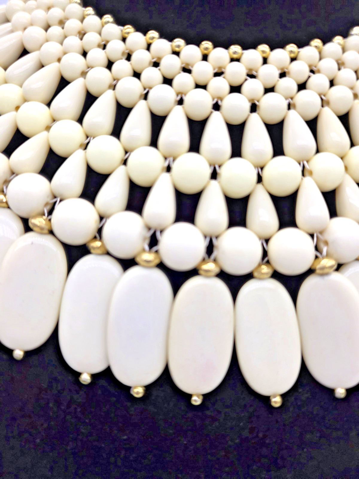 Vintage Style Cream Beaded Statement Bib Necklace | Tiered Choker | Boho Wedding
