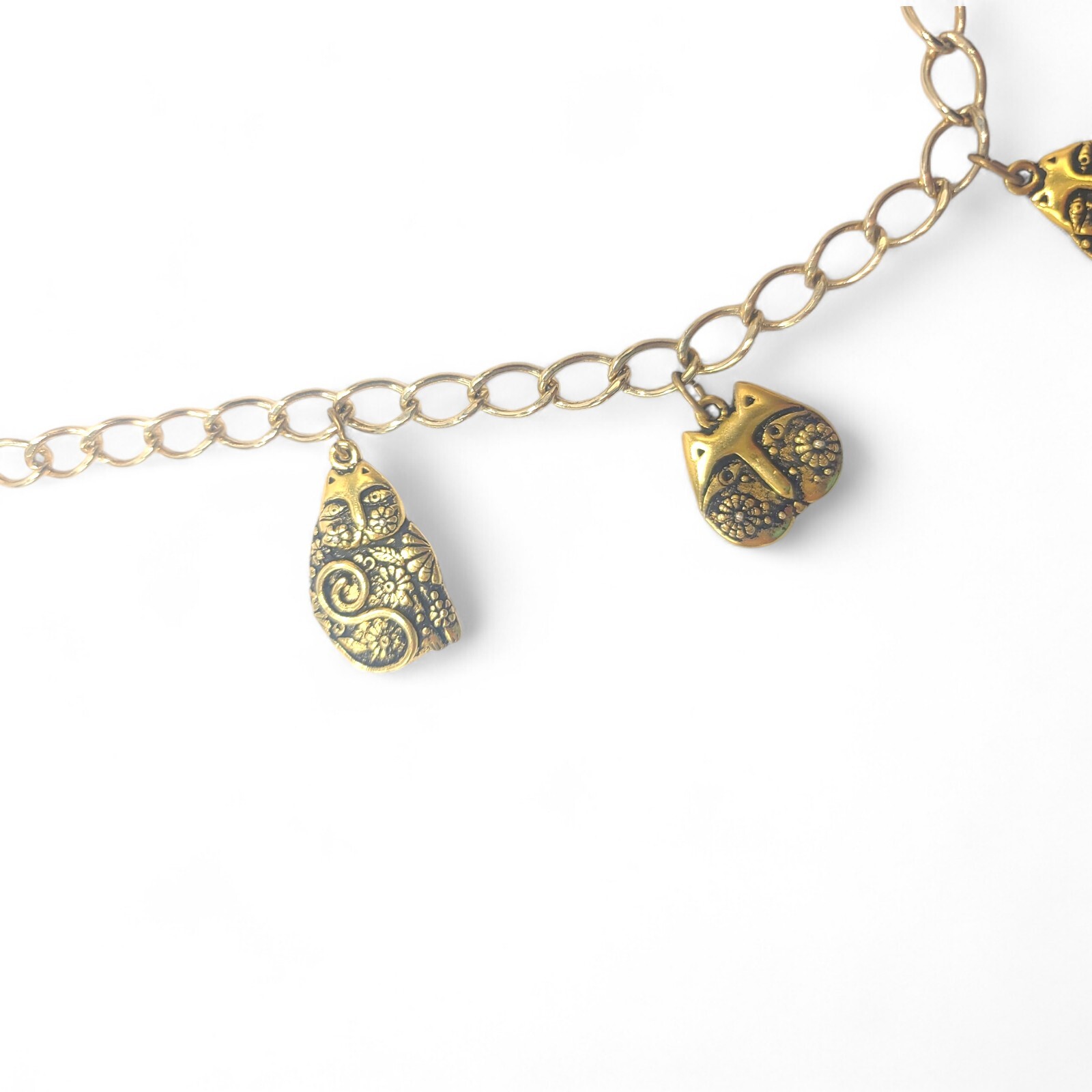 Laurel Burch Necklace 5 1993 Cat Charms Gold Tone 17.5in Chain Link Vintage