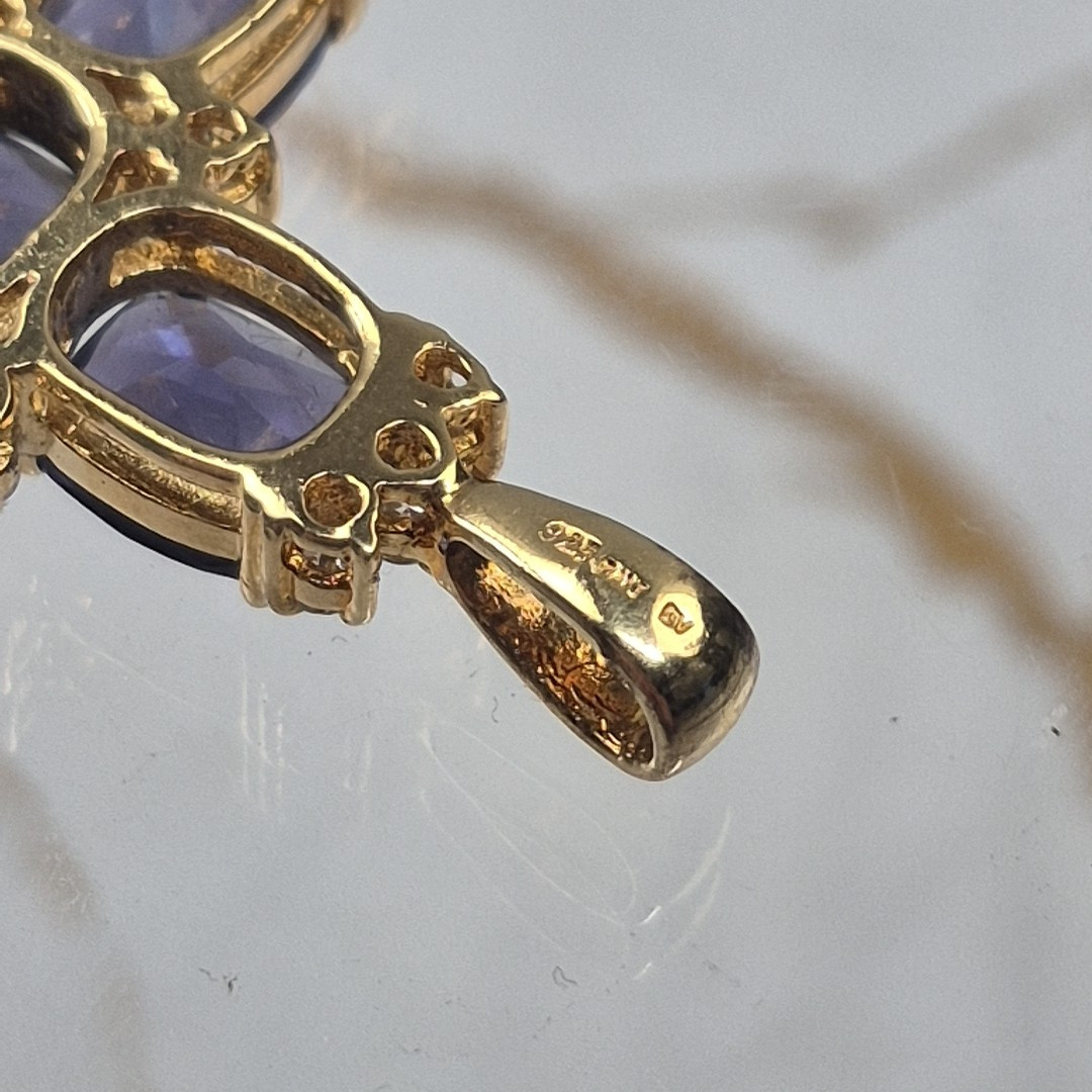 Vintage Sterling Silver 925 Gold Plated Cross Pendant Faceted Purple Stones Jtv