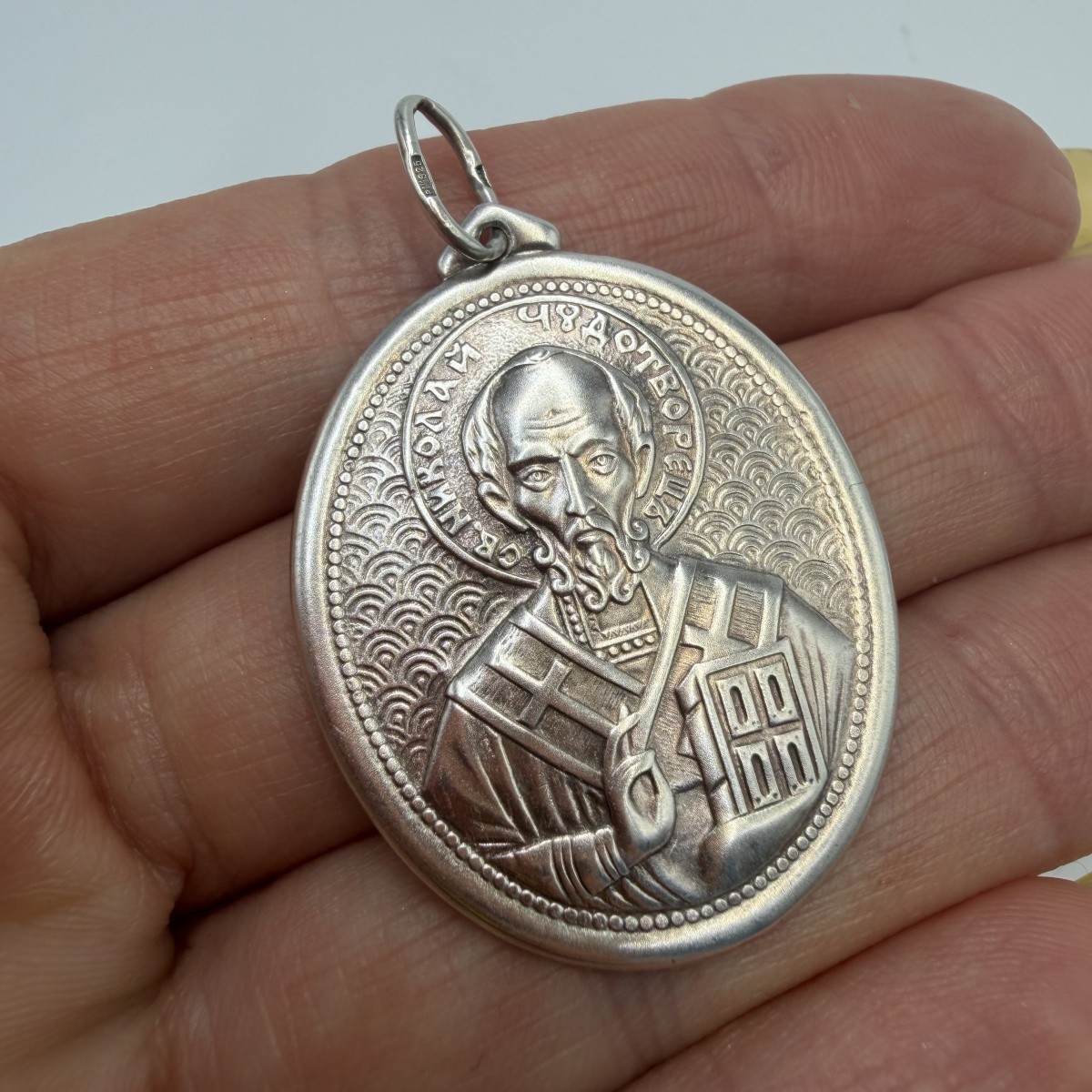 Vintage Pendant Icon Saint Nicholas the Wonderworker Sterling Silver 925 Jewelry