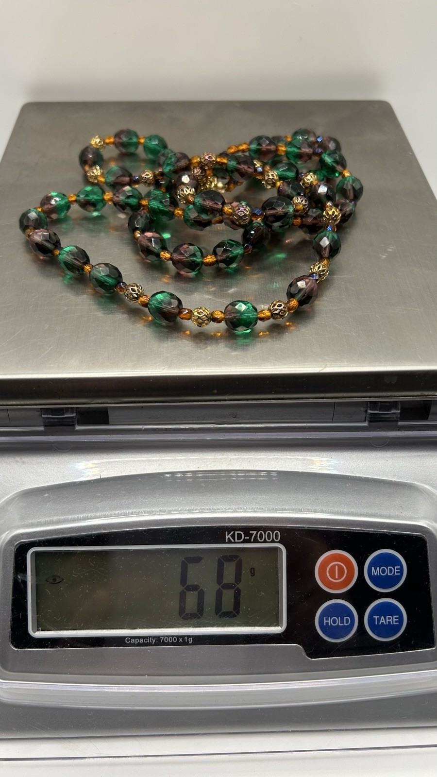 Vintage Retro Amethyst Green Fire Faceted Glass Beaded 33” Necklace
