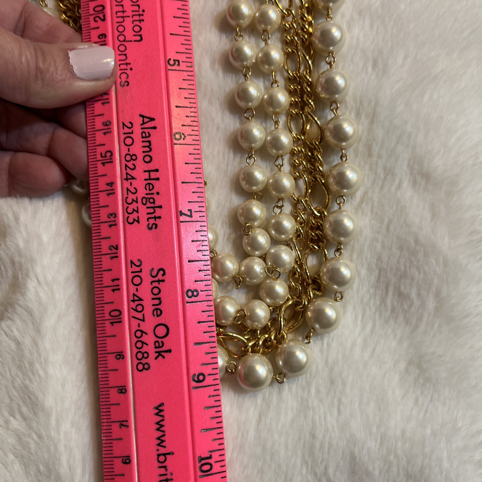 Vintage 5 STRAND GOLD TONE CHAIN AND FAUX PEARL NECKLACE CHOKER Stunning