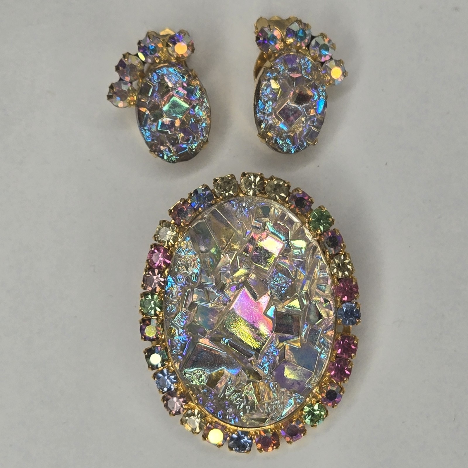 Vintage Juliana DeLizza & Elster Crystal Geode Brooch & Earrings Rare Book Piece