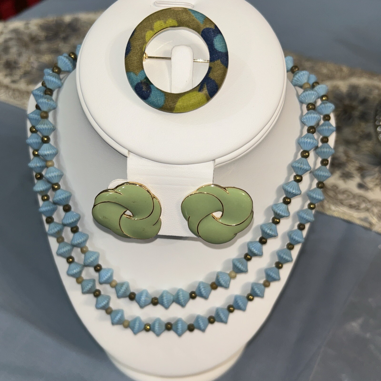 Clip on earrings, Pin And 24” Vintage Beaded Necklace C003
