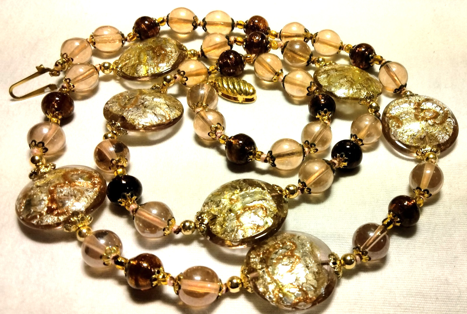 Vintage Venetian Sommerso Foil Fancy Glass Beads Beaded Necklace