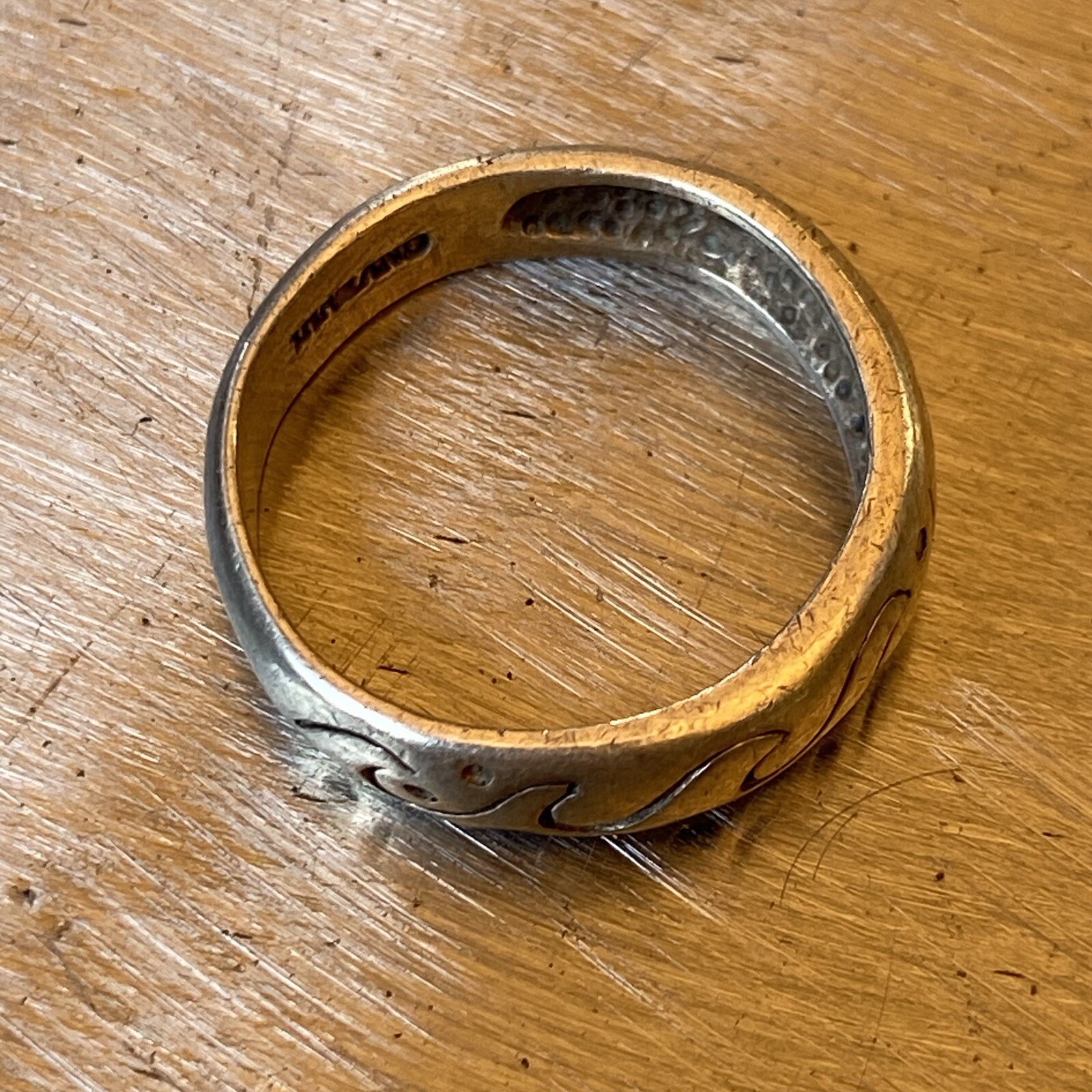 Vintage NF Signed Sterling Silver 925 Oxidized Wave Swirl Band Ring Size 5.75