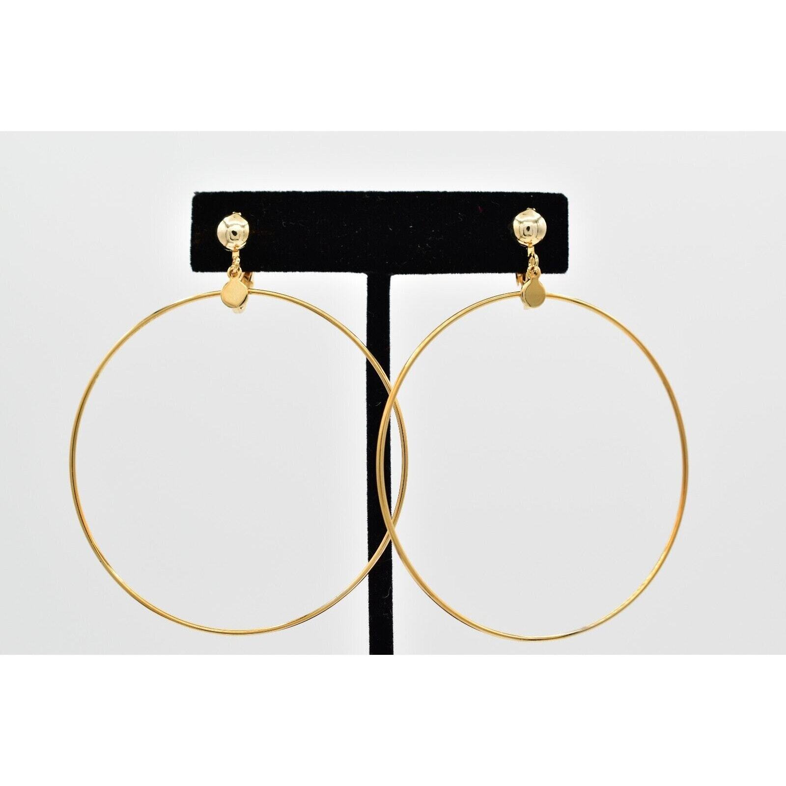 Vintage Dangle Clip Earrings Lightweight Gold Tone Large Round NOS 1980s BinA4