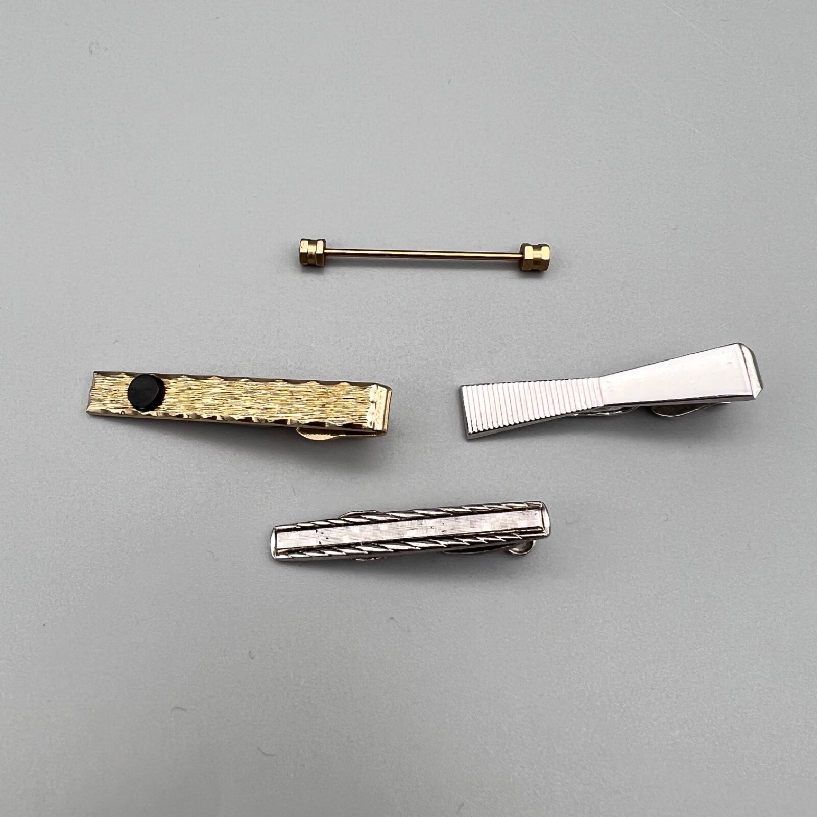 VTG Tie Bar Tie Clip Gold/ Silver Tone Men’s Business Casual & Collar Pin 4 Pc