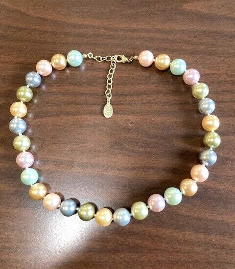 Vintage Kenneth Jay Lane Faux Pastel Multi-Color Pearl Necklace – 18″