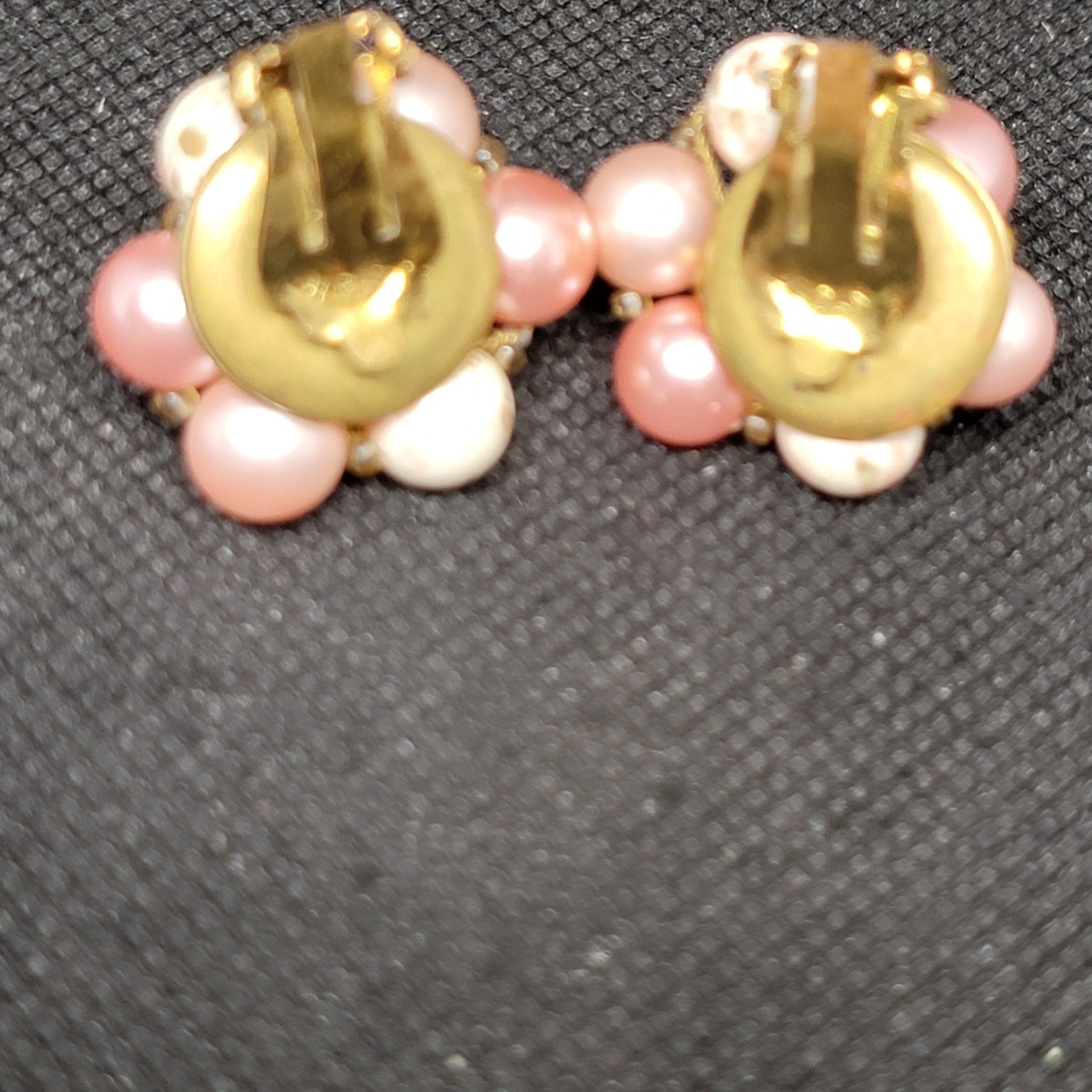 Vintage Pink Multi Strand Beaded Necklace Earrings Set Gold Tone READ