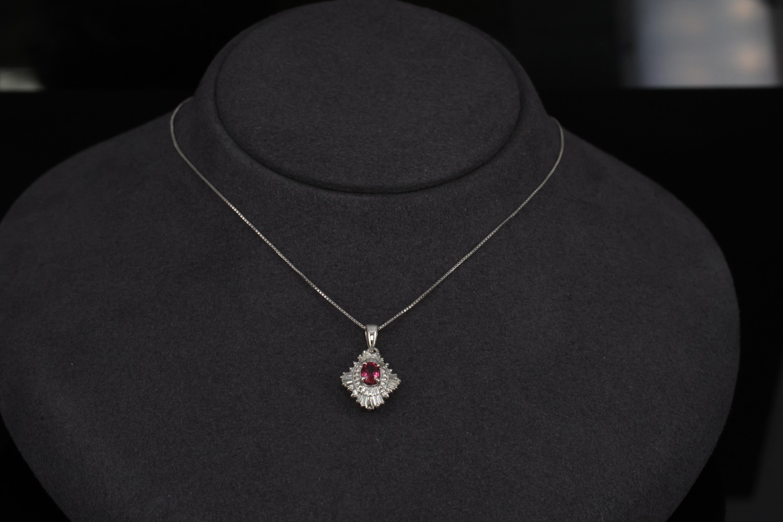 Fine 0.35ct Intense Red Ruby & 0.06ct Diamond 16 Inch Platinum Necklace, 4.29g