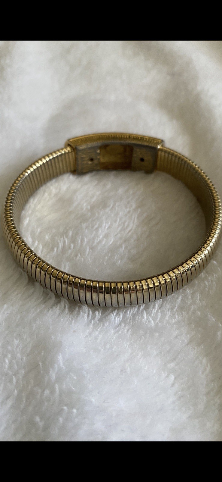 Vintage Trifari Gold-Tone White Enamel Expanding Bracelet c1960s