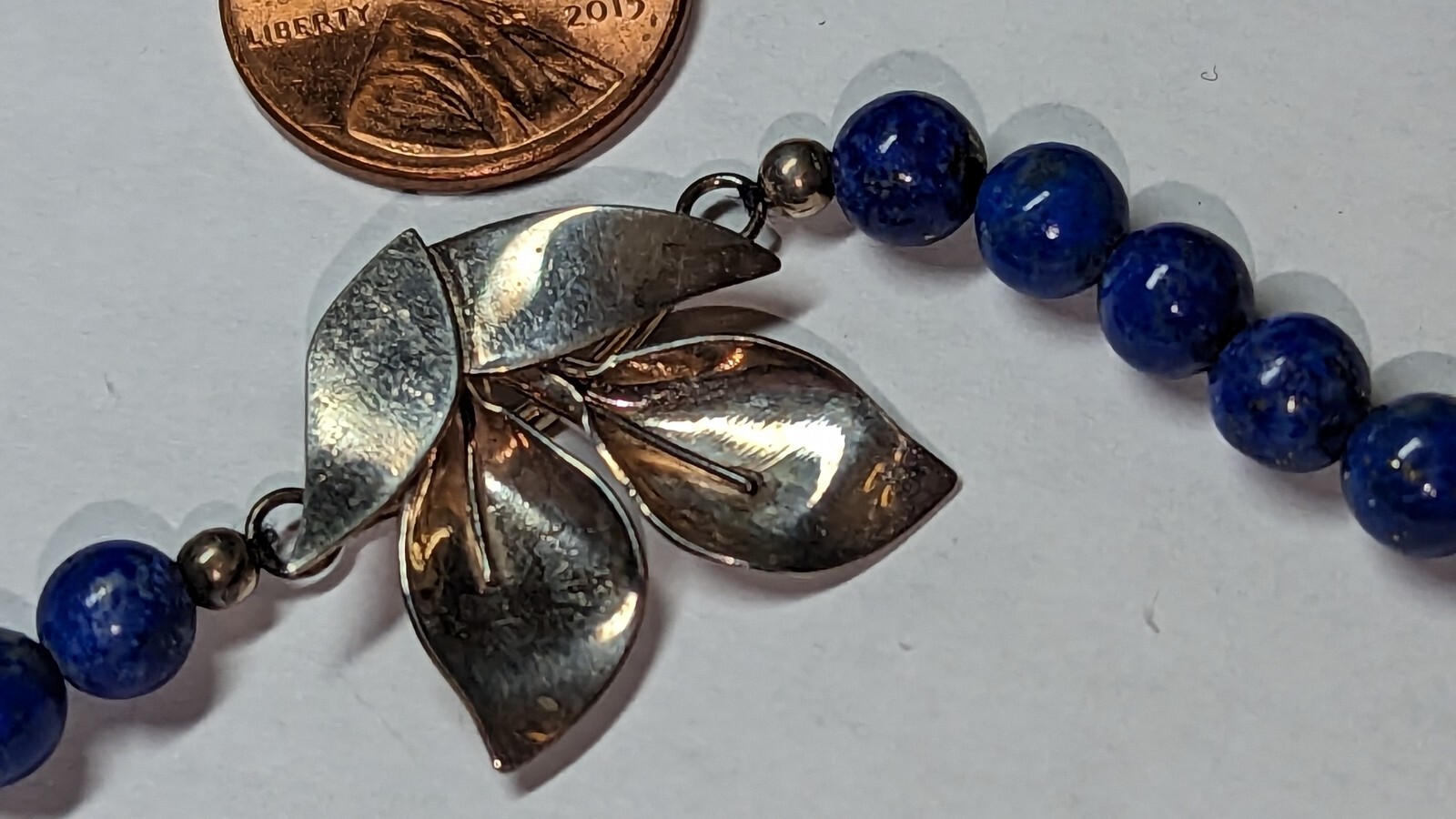 VINTAGE LAPIS LAZULI NECKLACE ABOUT 22 1/2″ LONG STERLING SILVER HALLMARKED