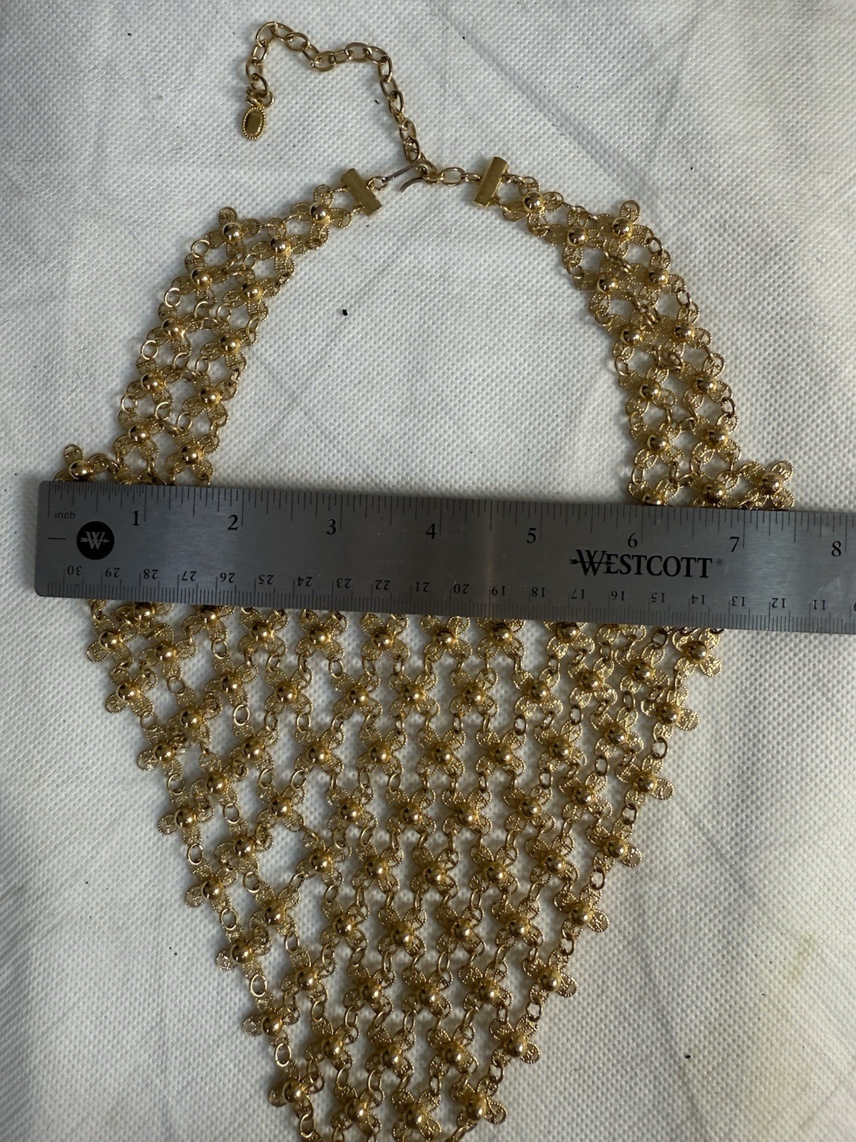 Vintage Gold Tone Articulated Chain Link V Bib Statement Necklace