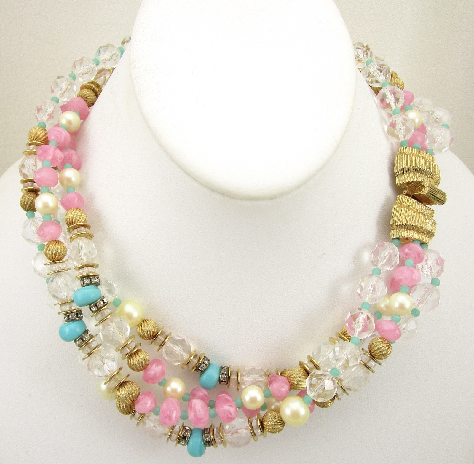 BEAUTIFUL GAY BOYER PASTEL GLASS BEAD 4 STRAND TORSADE CHOKER NECKLACE