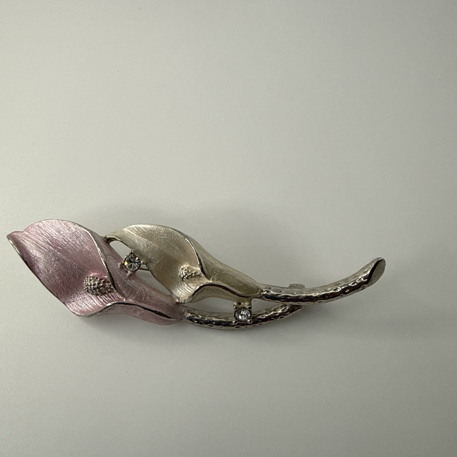 Calla Lilly Flower Brooch Silver Tone With Pink & White Enamel Premier Designs