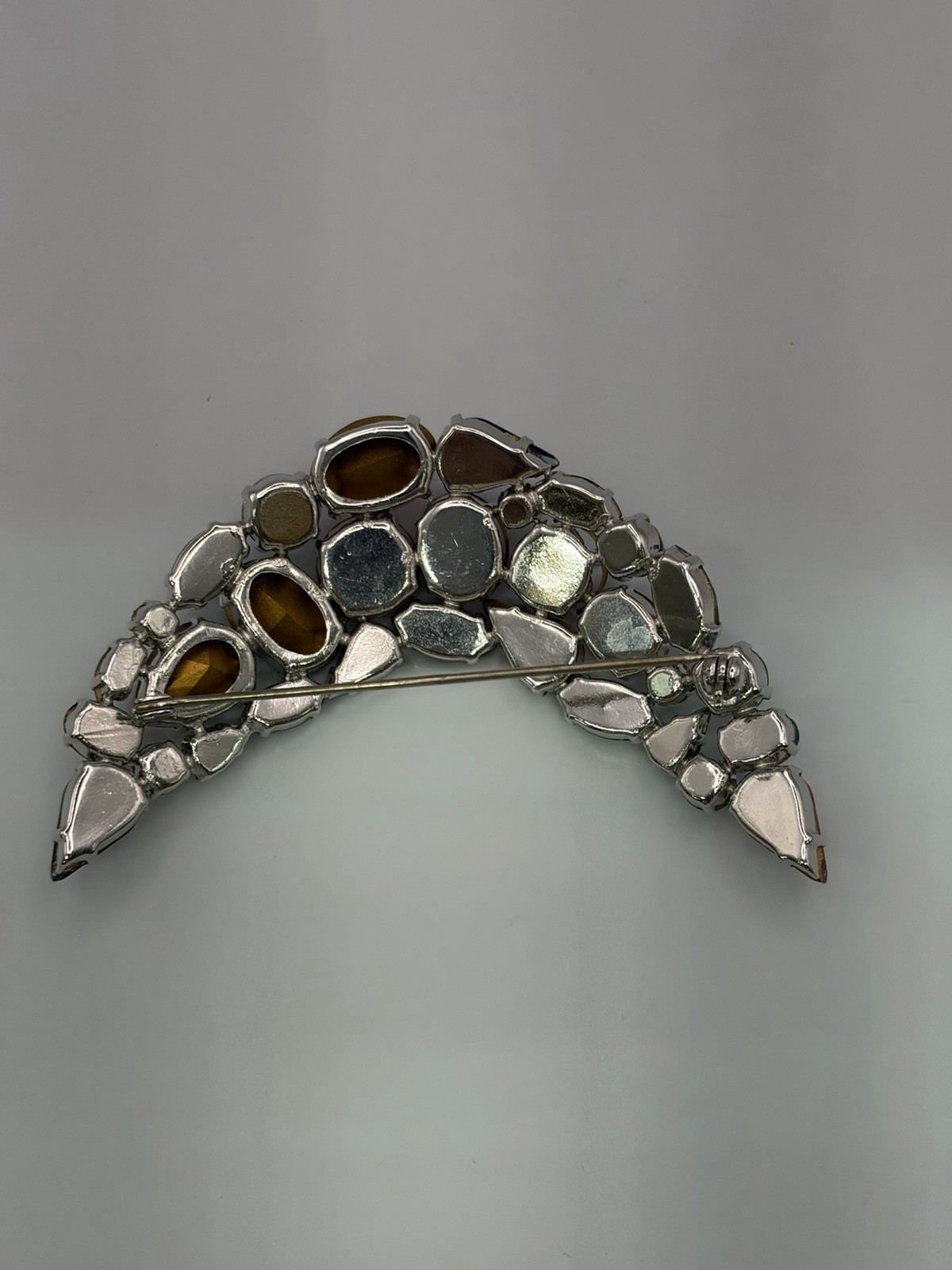 Lg Vintage Austrian Crystal 70s Brooch Brilliant Sparkling Multicolour & Shapes