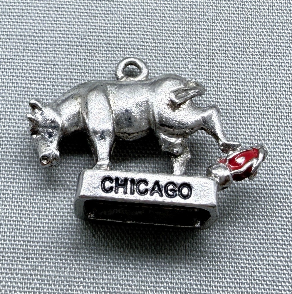 Vintage Sterling Silver Mrs. O’Leary’s Cow Charm Chicago Fire Lore History Wells