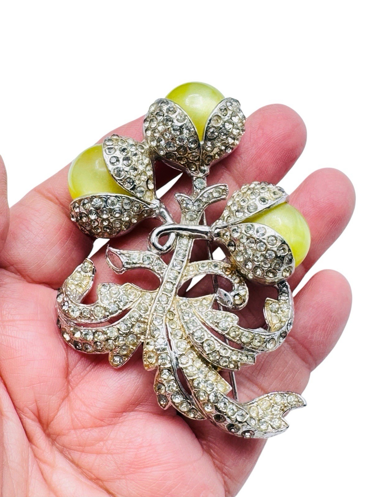 Vintage Coro? Yellow Moonglow Rhinestone Flower Brooch c1940s