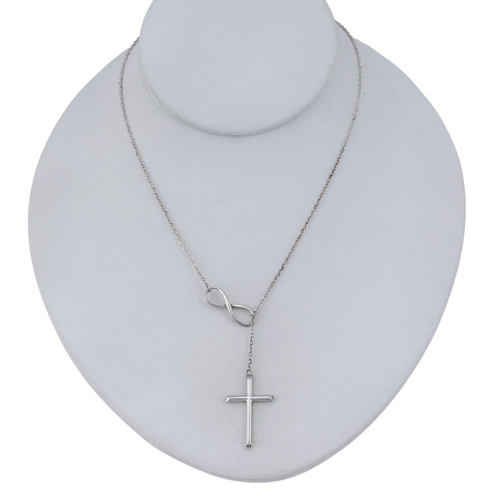Vintage Sterling Silver 925 Infinity Cross Necklace 16.5″-18.5″