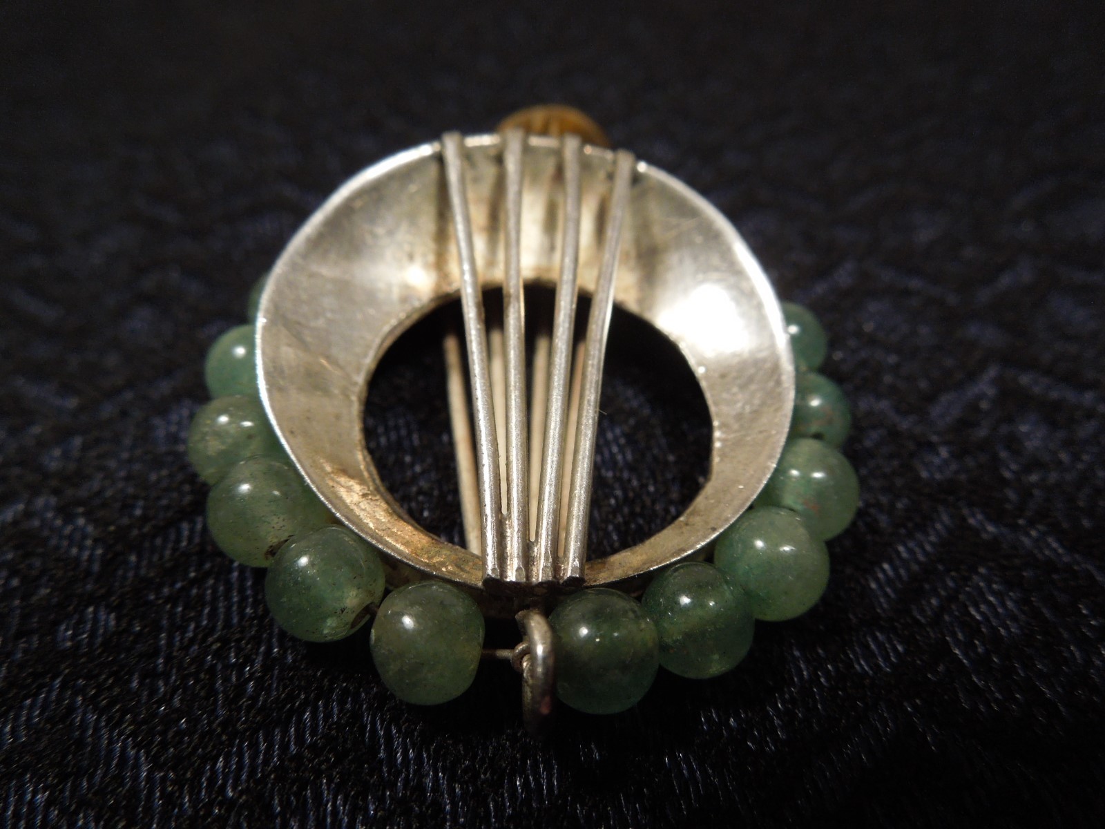 Vintage Rare Art Deco Sterling Silver Jade Tiger’s Eye Beaded Pendant