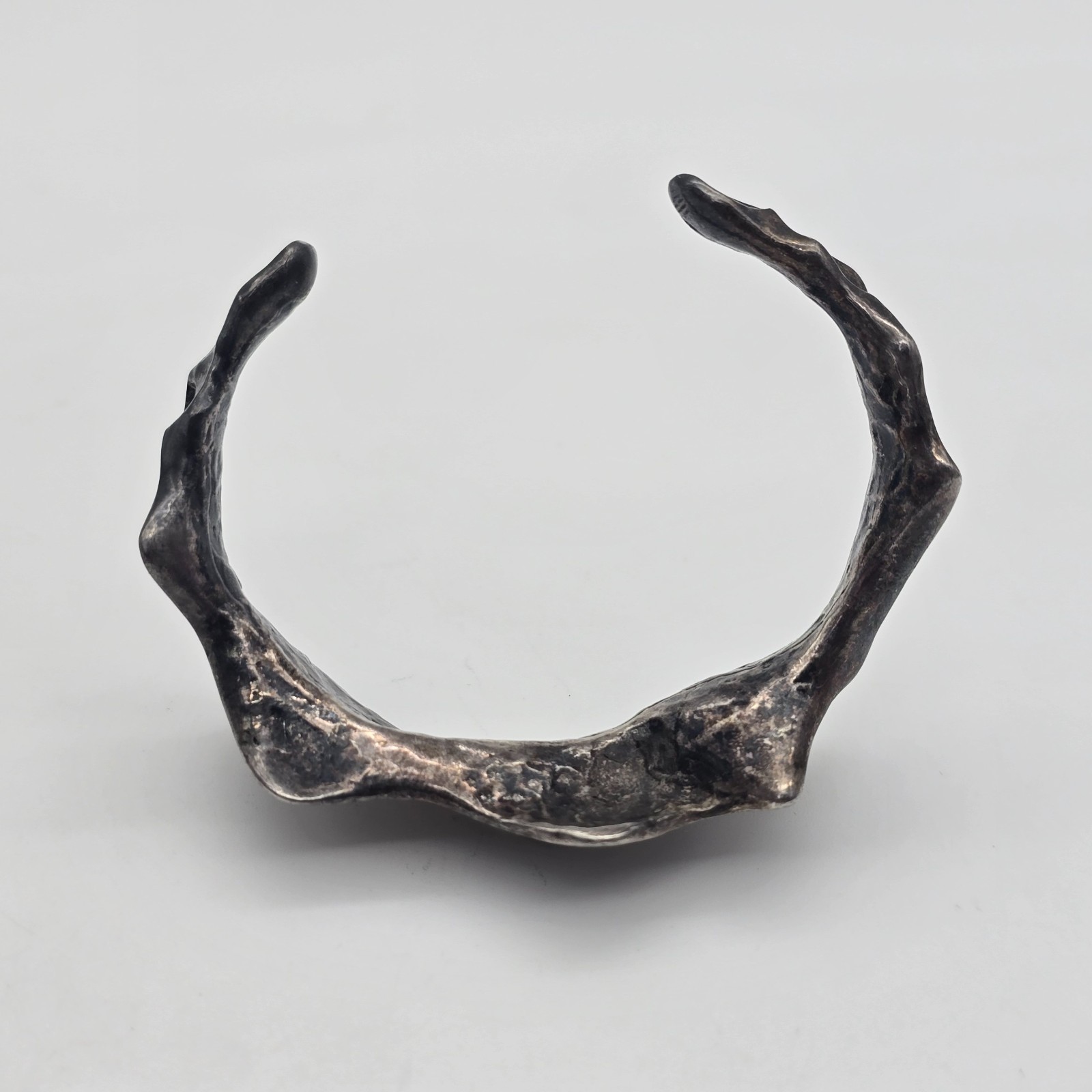 Vintage Brutalist Fold Wrinkle Sterling Silver Cuff Bangle Bracelet – 6″
