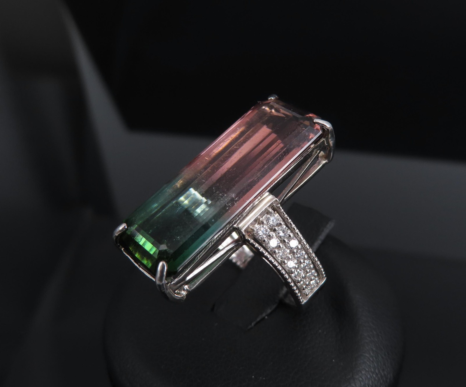 Rare 15.82ct Natural Party Color Tourmaline 0.35ct Diamond Platinum Ring, Size 7