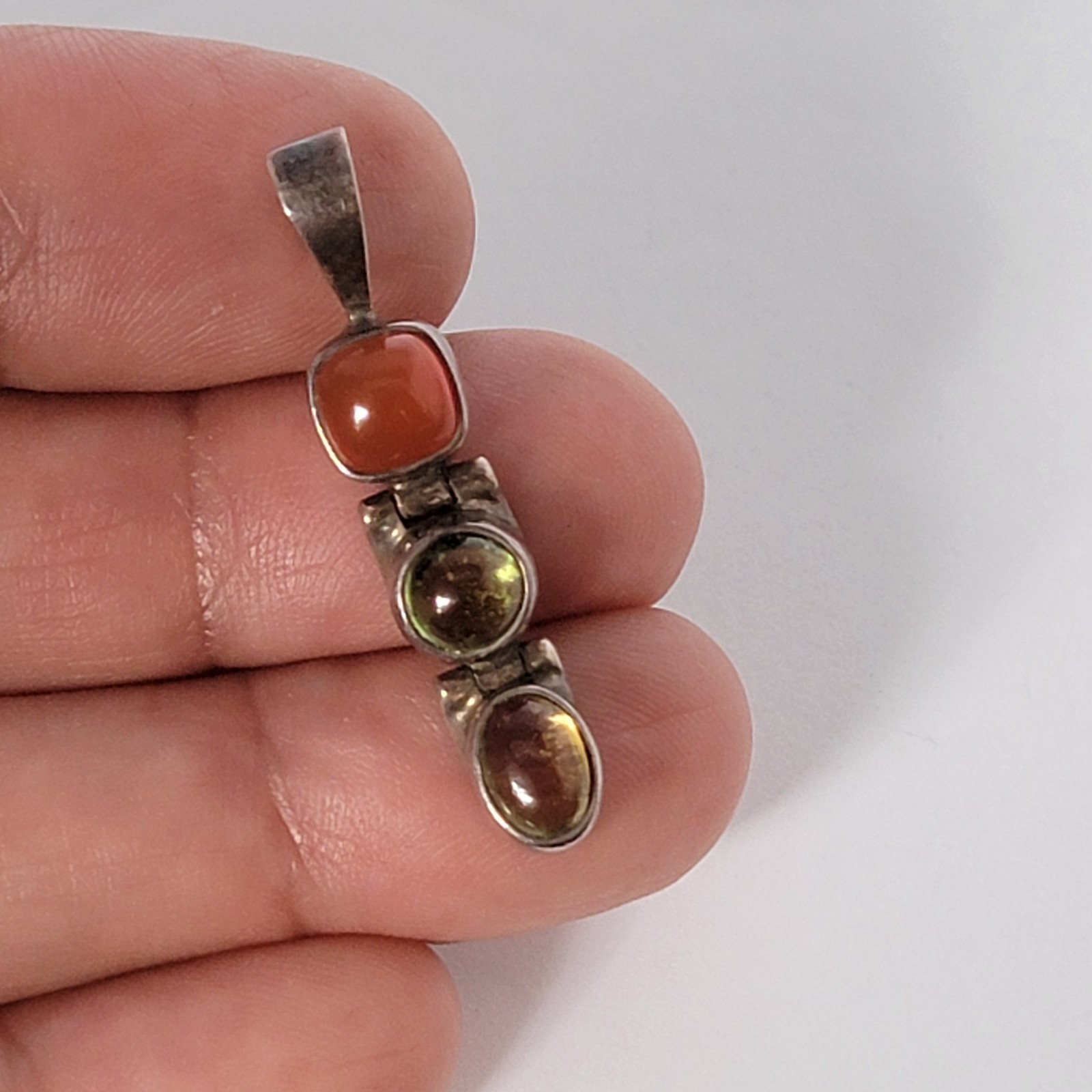 Sterling Silver Multi Stone Pendant 925 Vintage Articulated Hinged Stations