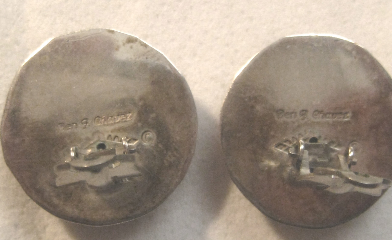 Hallmarked Silversmith BEN J. CHAVEZ Sterling CONCHO / CONCHA Clip Earrings