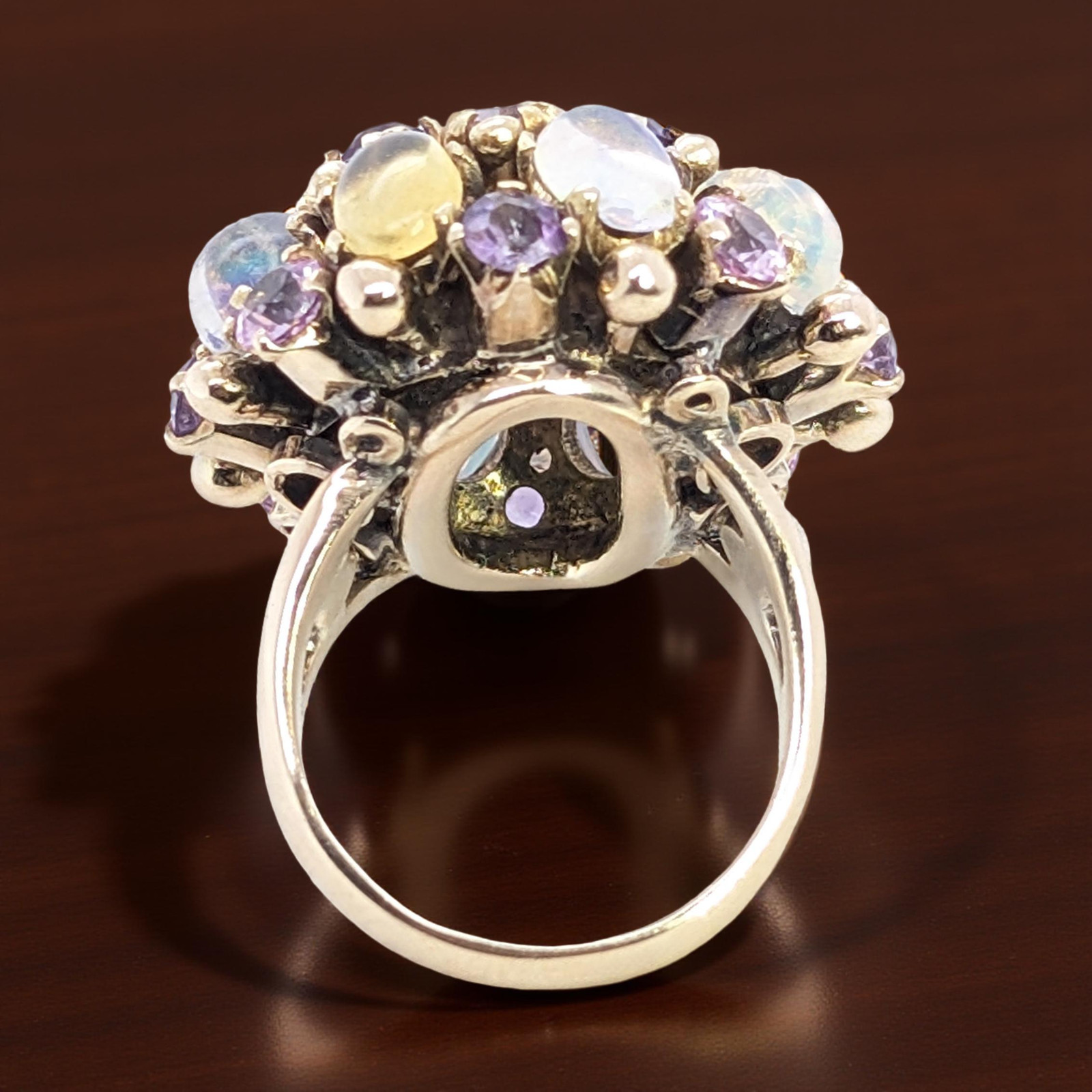 ESTATE SOLID 14K YELLOW GOLD OPAL PINK PURPLE GEMSTONE RING SIZE 4.25 #8037
