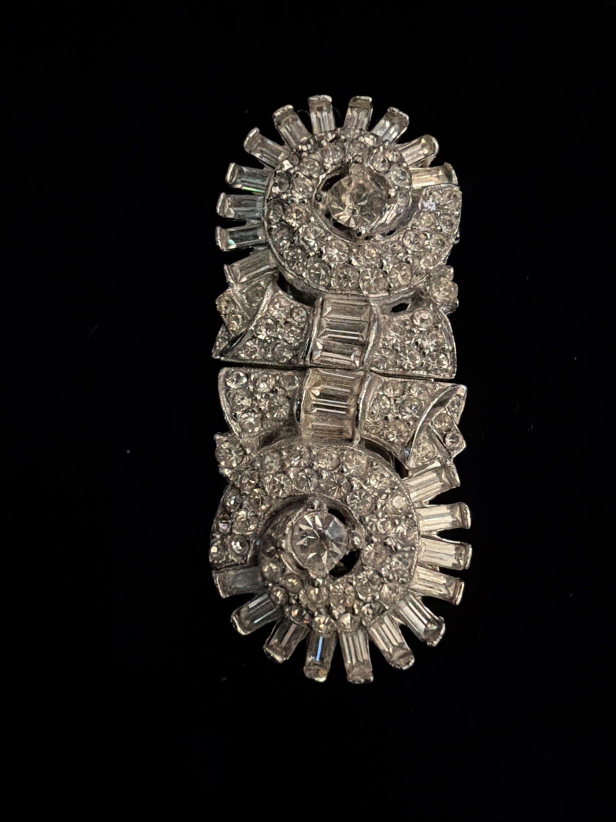 Vintage Coro Duette Art Deco Convertible Brooch Pin Silver Clear Rhinestone Pin