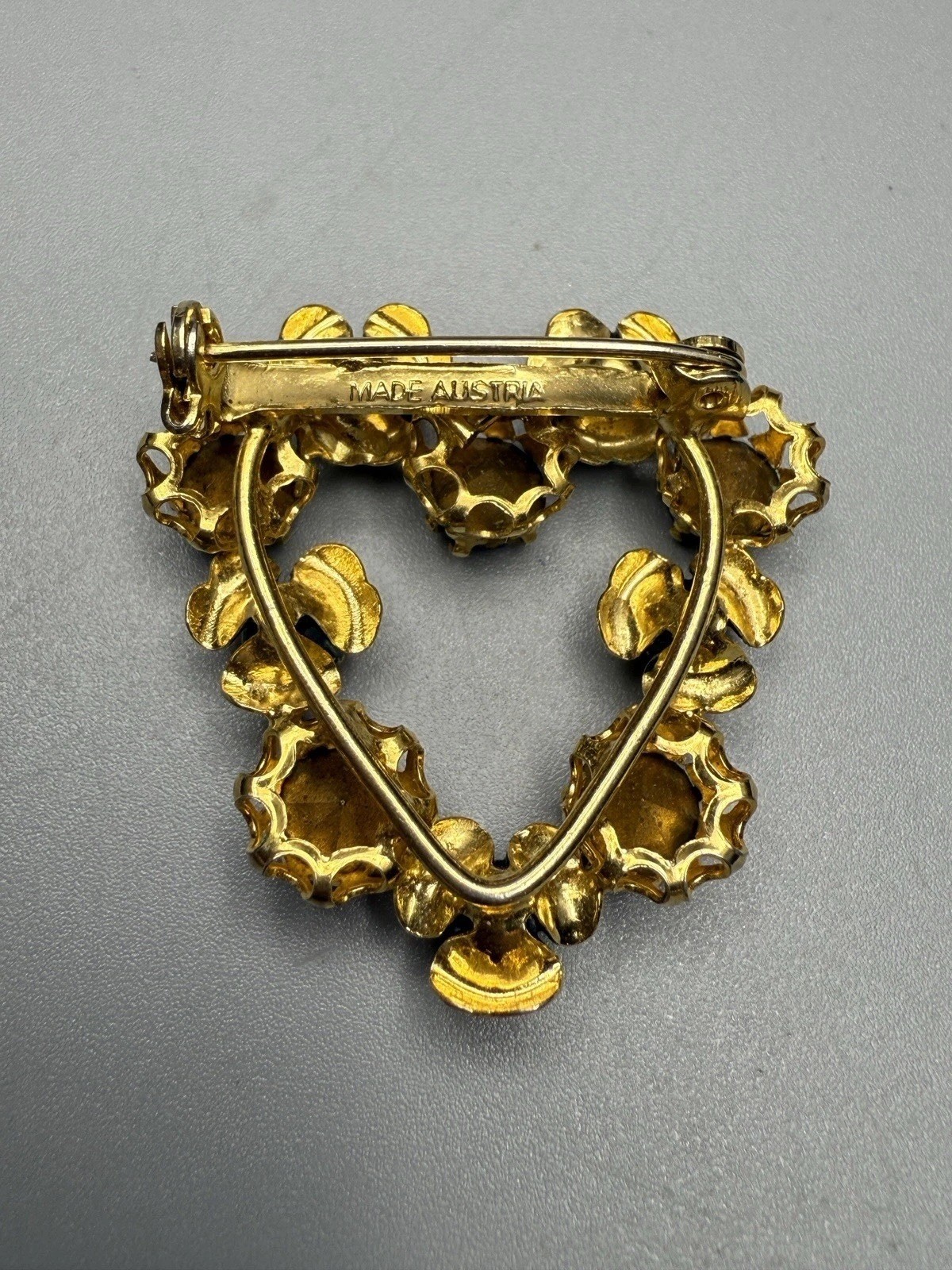 Austrian Brooch Blue Rhinestones Enamel Roses Prong Set Gold Tone Metal VTG