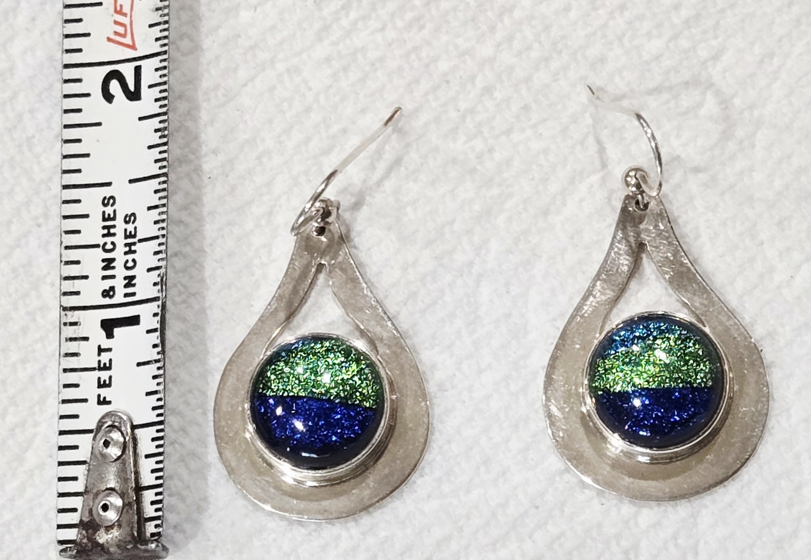 1980s DOMINIQUE DINOUART DDD Sterling Silver Dichronic Glass Teardrop Earrings