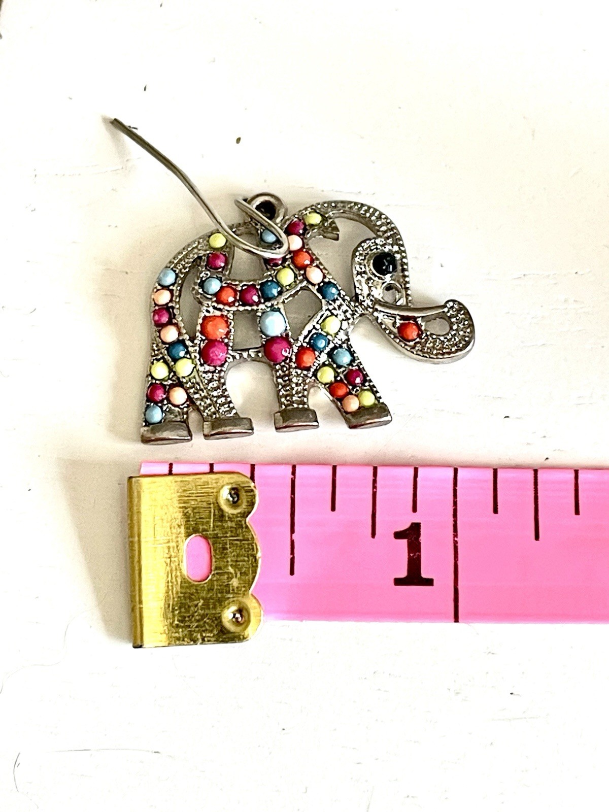 Vintage Elephant Dangle Earrings Silver Tone Multicolor Beaded Boho Hippy Global