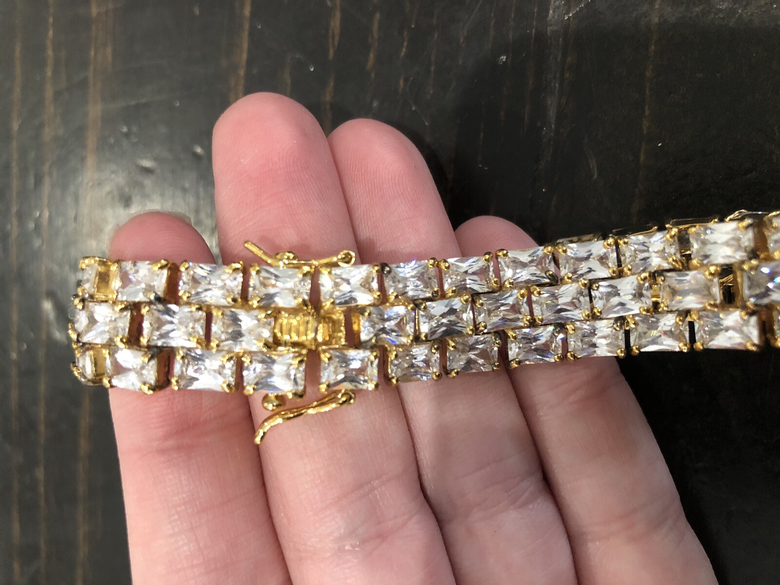 Dee Berkley DBJ Gold Plated Over Sterling Silver Tennis Bracelet CZ 3 Row