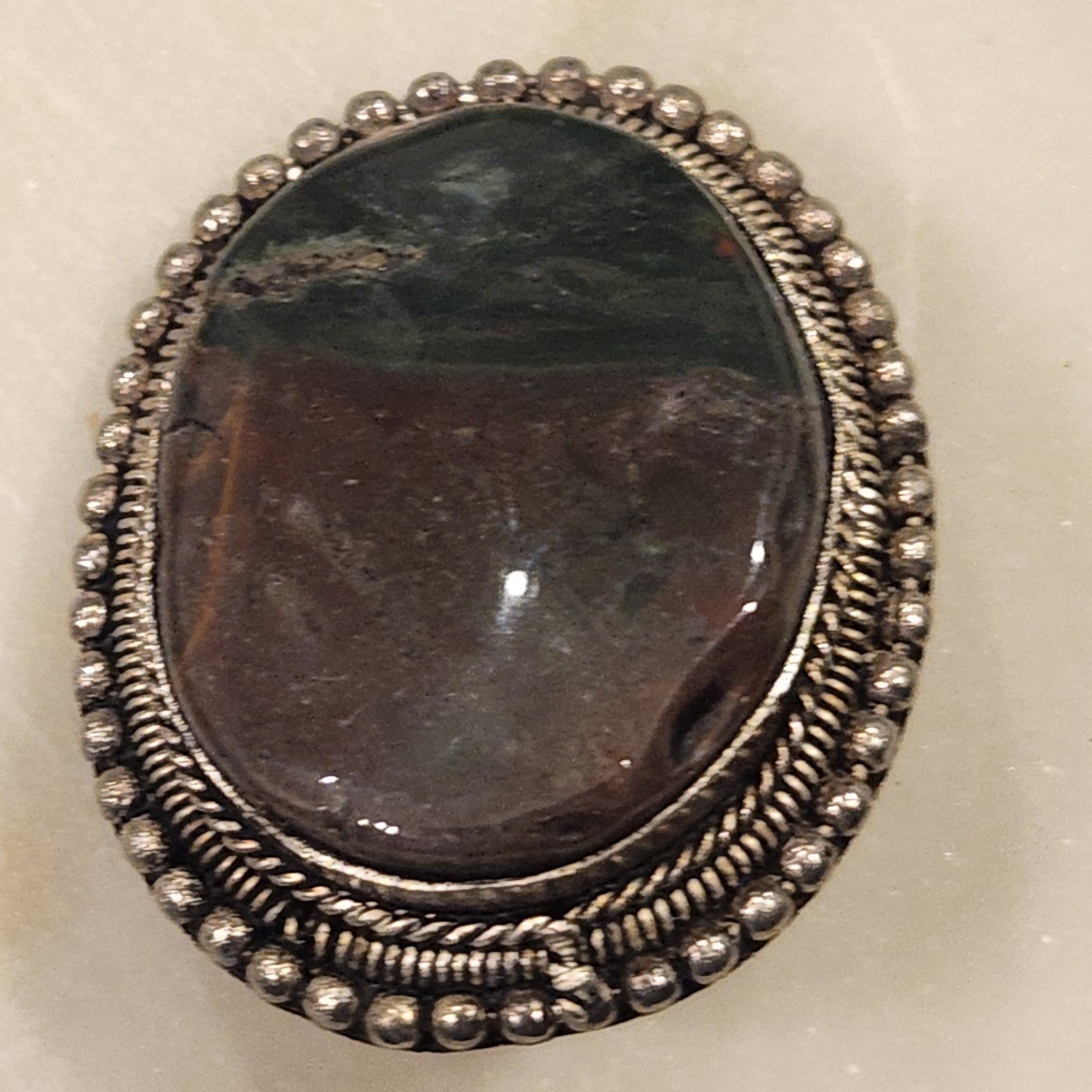 Vintage Clip On Earrings Green Brown Stone Silver Tone Boho Earthy Nature