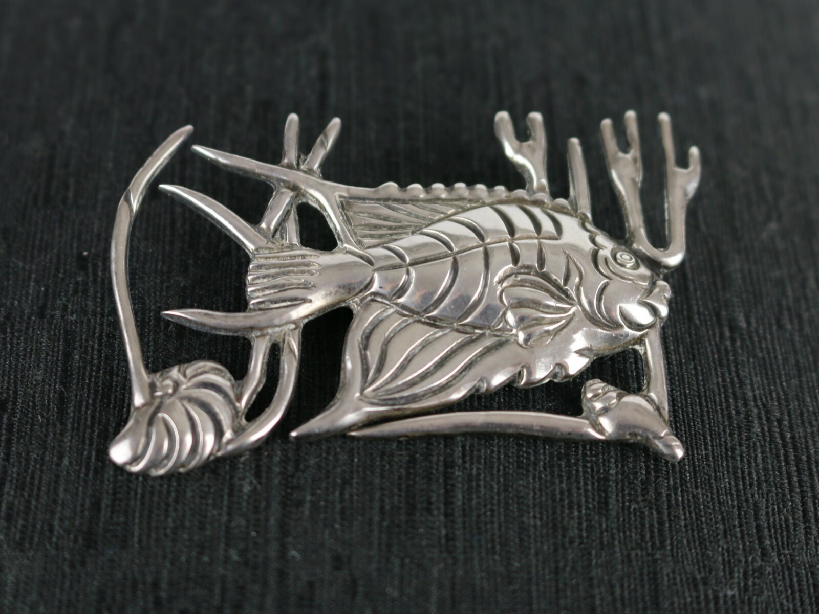 Vintage Los Castillo Taxco Mexico Sterling Silver Pin Brooch ~ Fish Aquarium 164