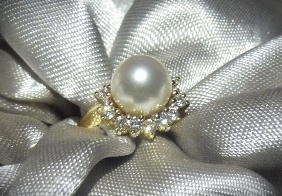 GORGEOUS $2450 MIKIMOTO BLUE LAGOON 14K HALO 16 DIAMONDS PEARL ENGAGEMENT RING!