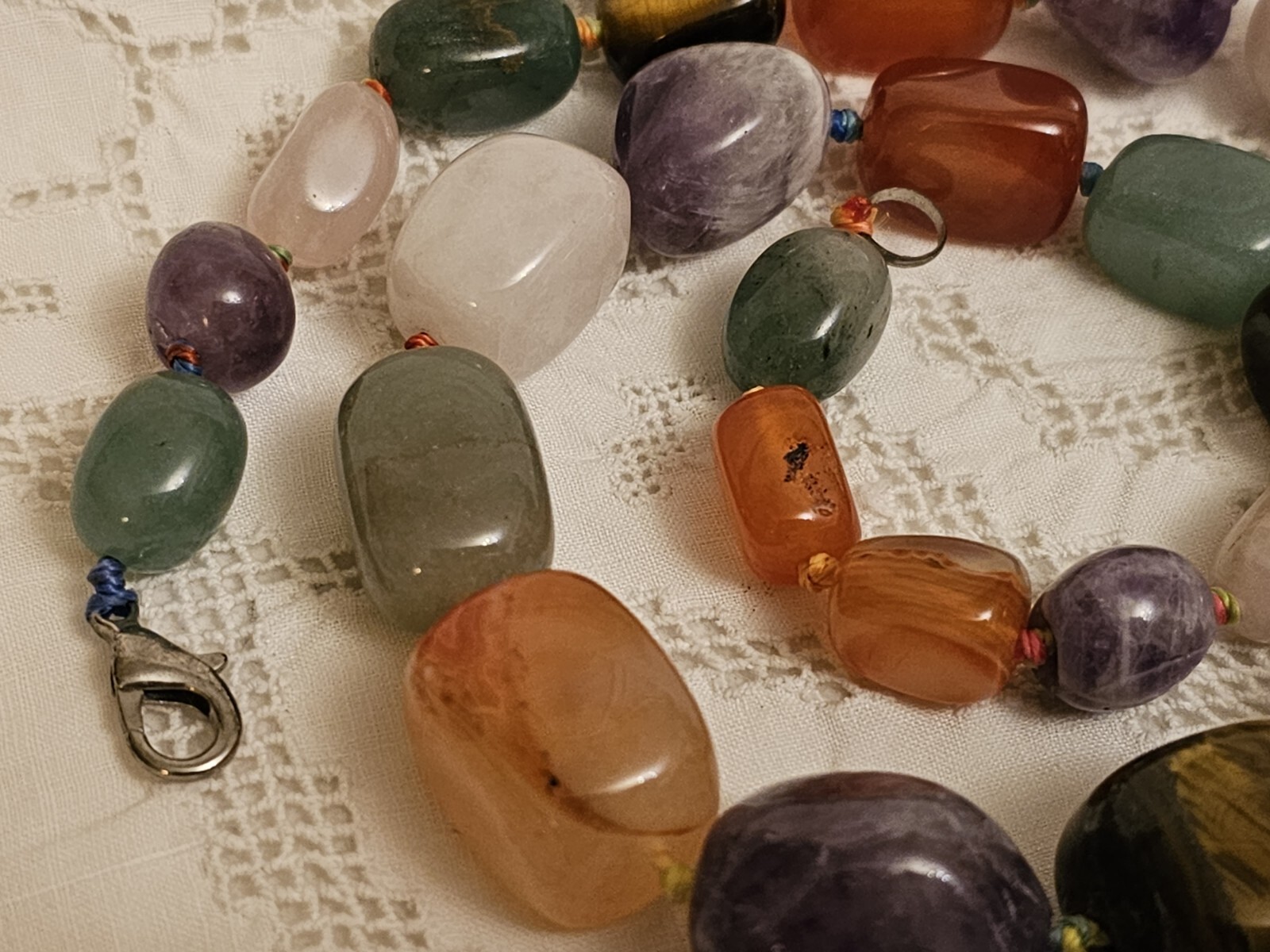 Vintage Natural Carnelian Agate Jade Aventurine Tiger’s Eye Bead Necklace