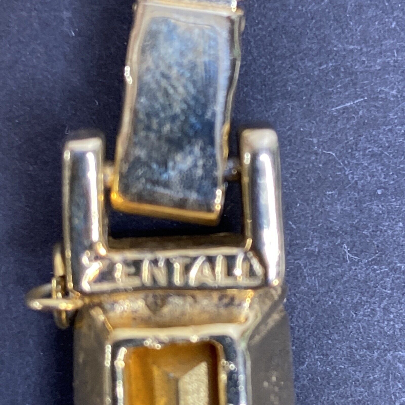 Robert Zentall Bracelet Large Blue Stone GoldTone Fold Over Clasp Safety 1950s