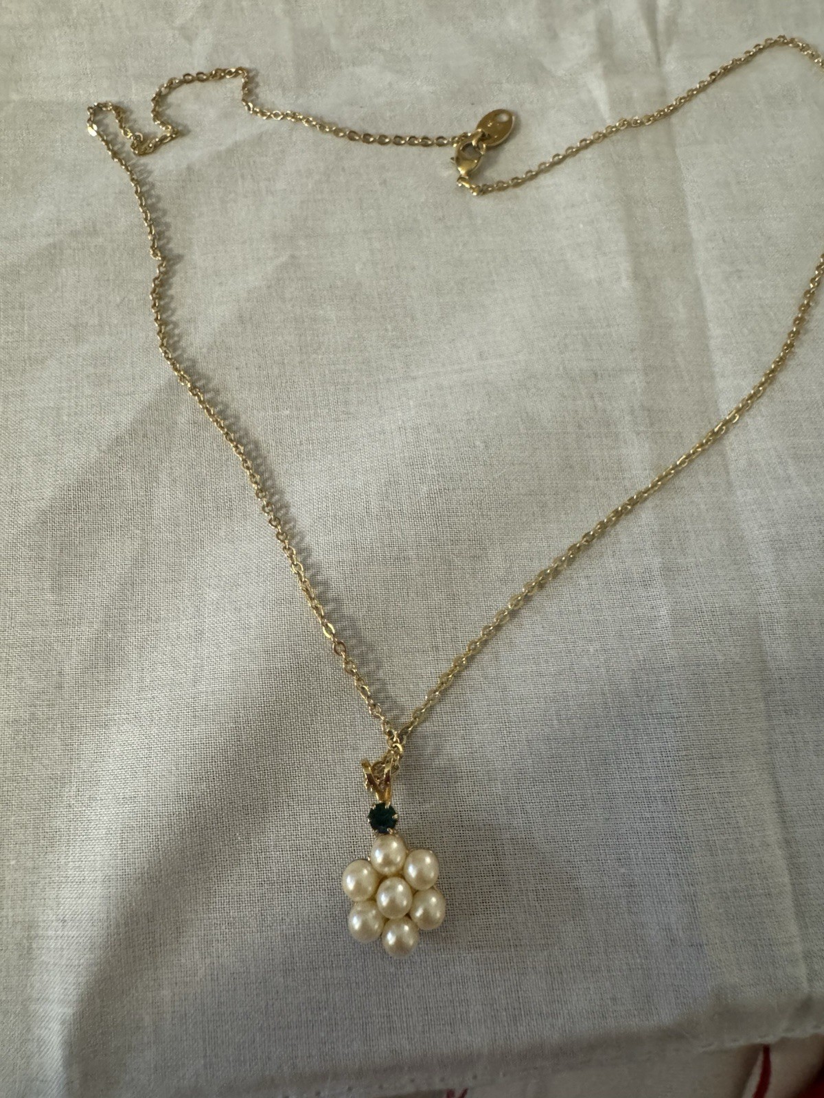 Vintage Avon Pearlesque Necklace and Earrings Set: May Emerald Accent Old Stock