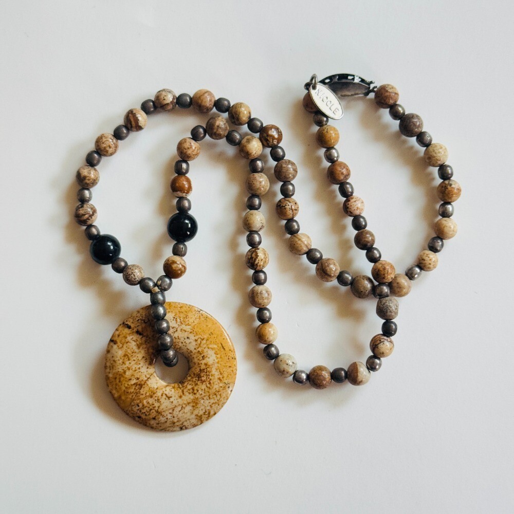VTG Collar Jasper Necklace Signed Nicole Smooth Round Beaded natural genuine