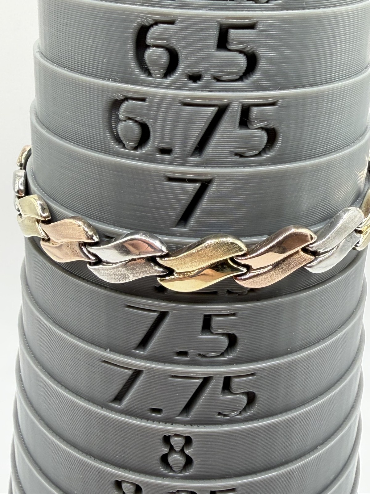 TRI COLOR STERLING SILVER 925 LINK BRACELET MIXED METAL WAVY BOX CLASP VINTAGE