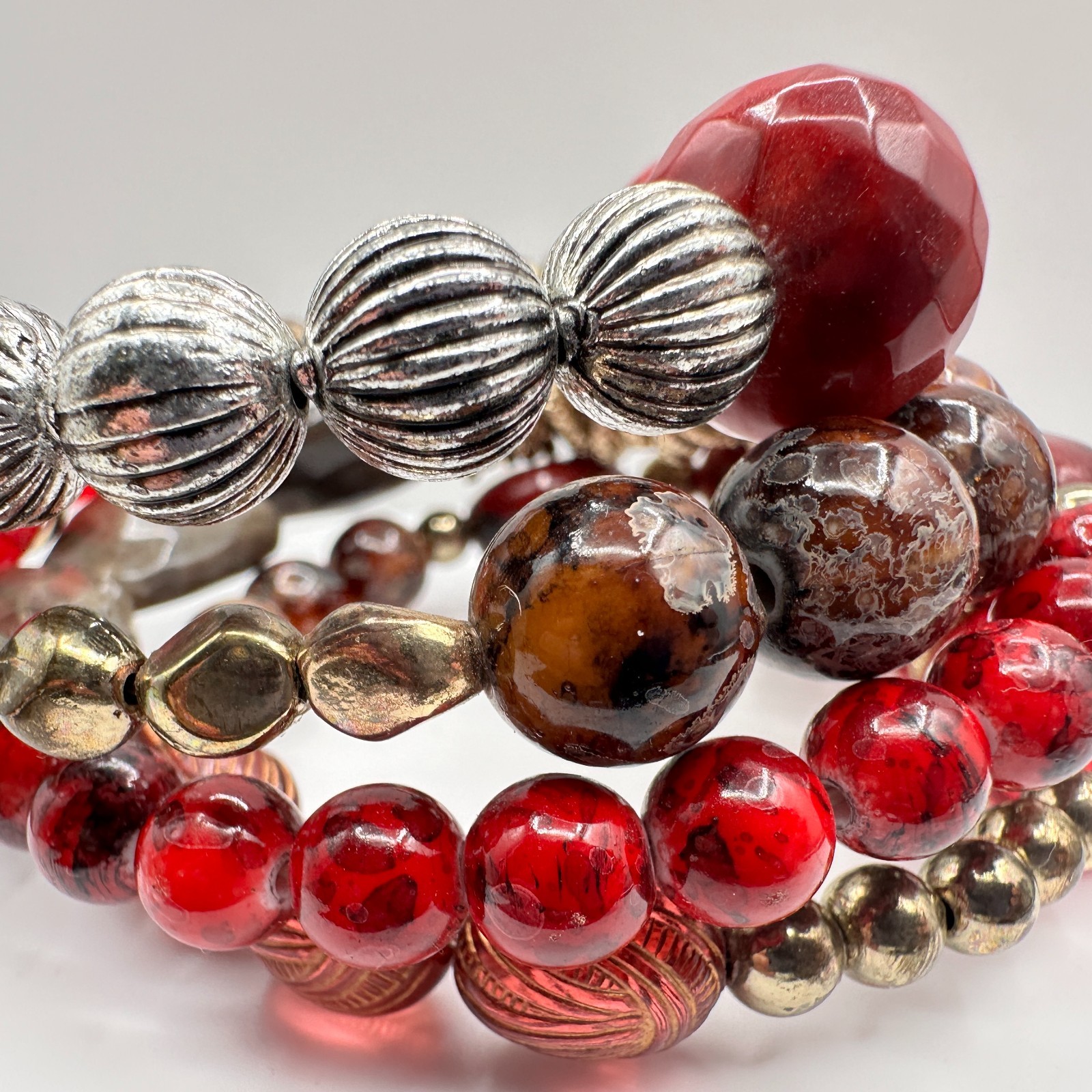 Vintage 90s Boho Multi-Strand Wrap Stretch Bracelet Beaded Women’s Jewelry Boho
