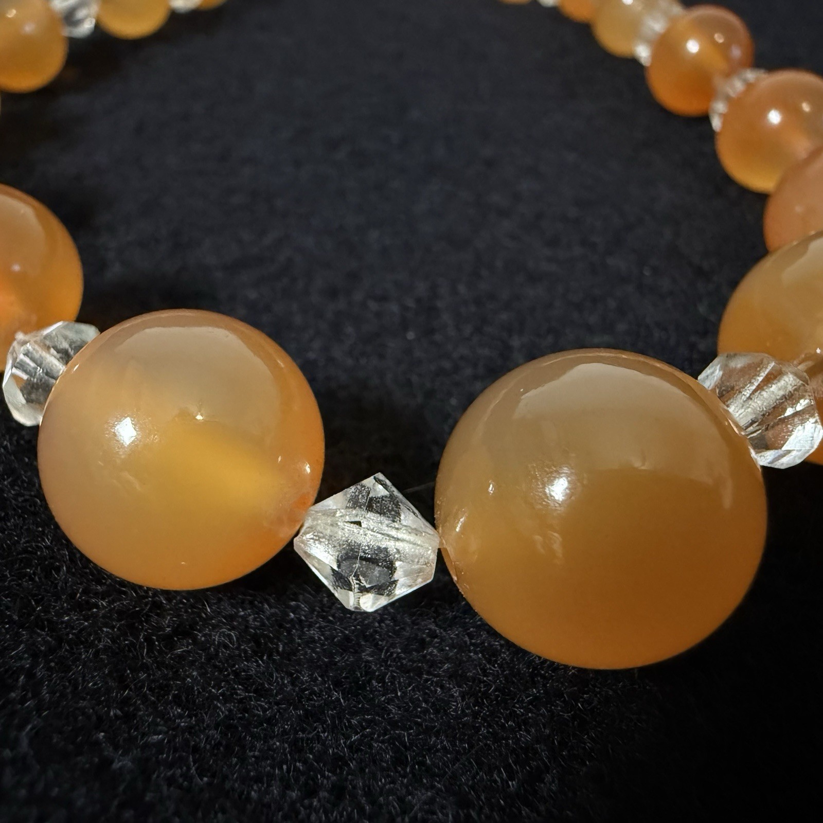 Vintage Orange Carnelian & Crystal Bead Choker Necklace Sterling Clasp Graduated