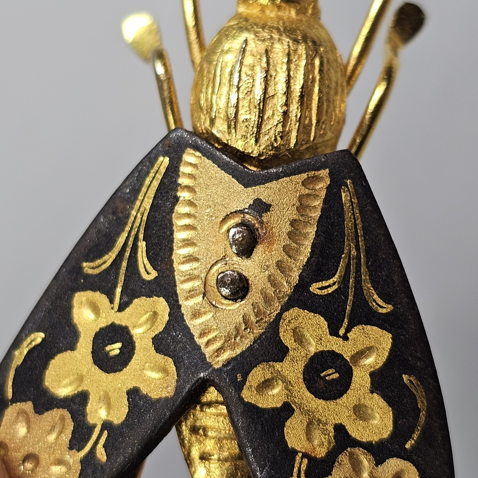Vintage Damascene Fly Brooch Insect Bug Toledo Spain Gold Leaf